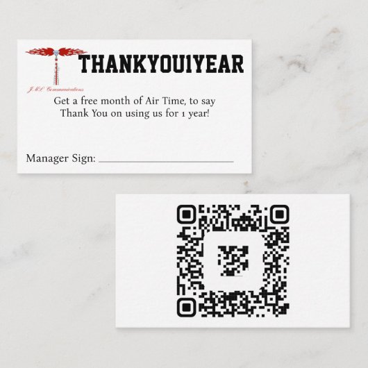 THANKYOU1YEAR Coupon Visitekaartje (Voorkant / Achterkant)