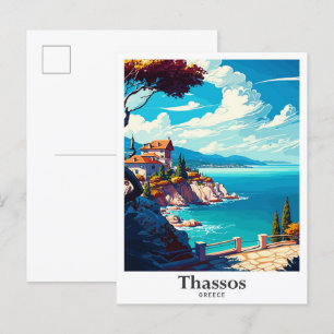 Thassos Griekenland Art Vintage Travel Illustratie Briefkaart