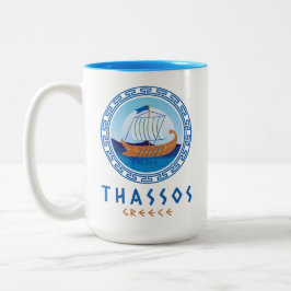 Thassos, Griekenland Grieks scheepsontwerp Tweekleurige Koffiemok