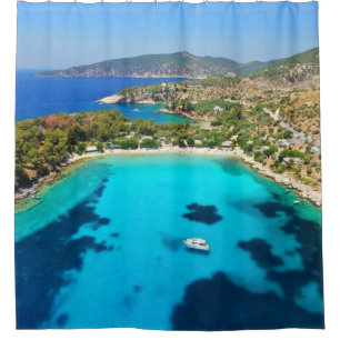Thassos Island Kavala Greece Turquoise Water Blue Douchegordijn