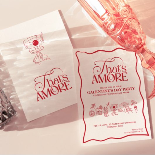 “That’s Amore” GALENTINES Red Party Invitation Kaart