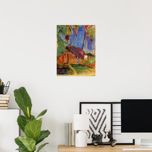 'Thatched Hut under Palms' - Paul Gauguin Print (Thuiskantoor)