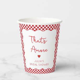 "That's Amore" Bruidsfeest Chic Rood Geruit Papieren Bekers