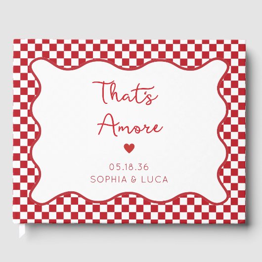 "That's Amore" Chic Red Checkered Italiaanse bruil Gastenboek (Voorkant)