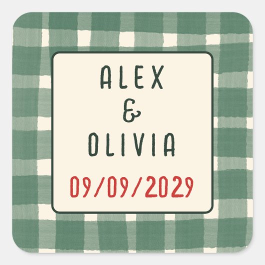 That's Amore Italian Plaid CUSTOM Wedding Vierkante Sticker (Voorkant)