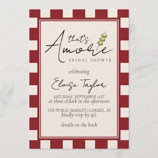 That's Amore Red Checkered Bridal Shower Kaart (Voorkant)