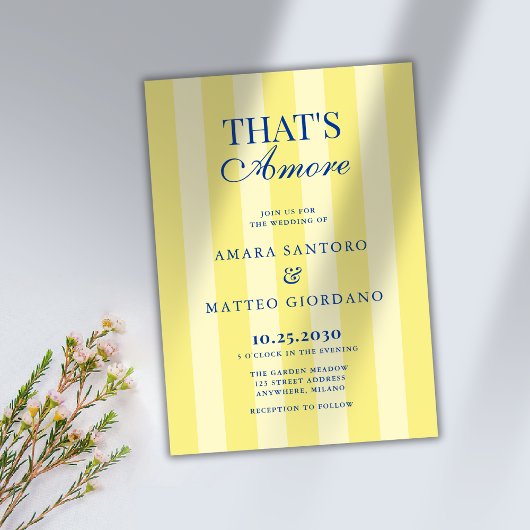 That's Amore Striped Blue & Yellow Wedding Kaart
