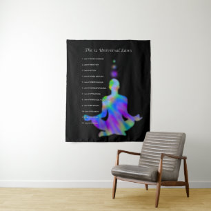The 12 Universal Laws - Colorful Yoga Silhouette Wandkleed