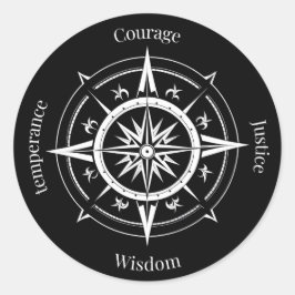 The 4 Stoic Virtues Compass Ronde Sticker
