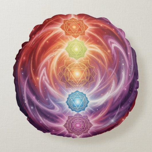 The 7 Chakras´10 Rond Kussen (Voorkant)