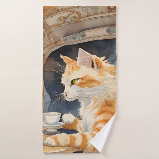 Thé à boire à la chatte orange (Serviette de bain)