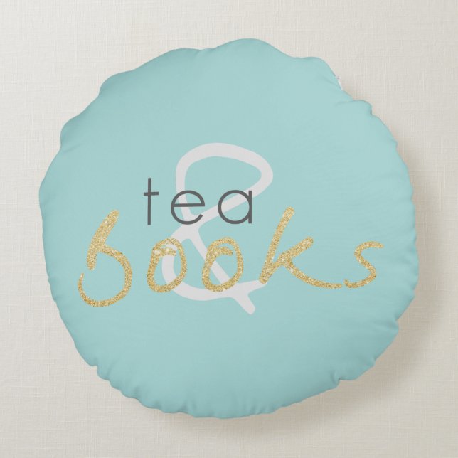 Thé à deux tons et livres Coussin rond (Dos)