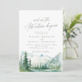 The Adventure Begins Mountain Rustic Wedding Kaart (Staand voorkant)