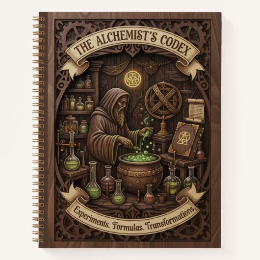 The Alchemist's Codex 3D Wood Carved Journal Notitieboek (Voorkant)