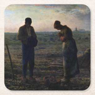 The Angelus, Jean-Francois Millet, 1857-1859 Vierkante Kartonnen Onderzetter