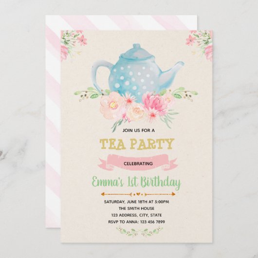 Thé anniversaire thème invitation (Devant / Derrière)