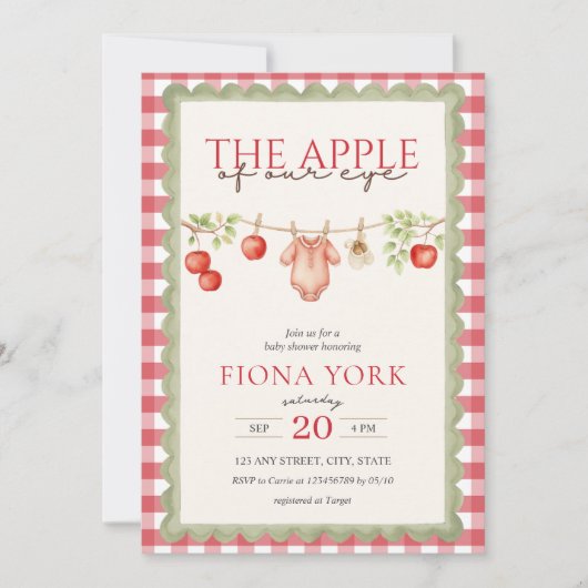 The Apple of Our Eye Red Gingham Baby Shower Kaart (Voorkant)