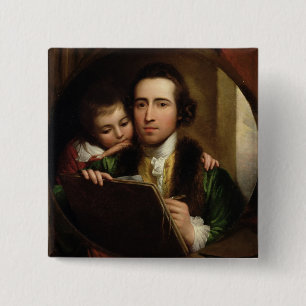 The Artist and his son Raphael, c.1773 (olie op bl Vierkante Button 5,1 Cm