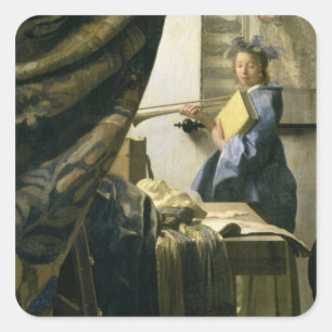 The Artist's Studio, c.1665-6 Vierkante Sticker