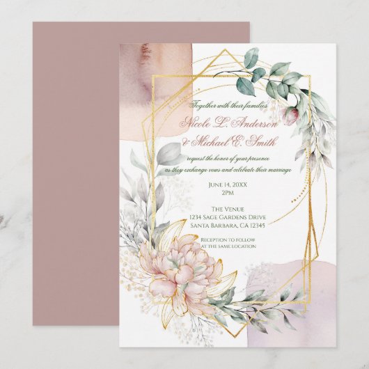 The Aureate Frame Floral Greenery Wedding  Kaart (Voorkant / Achterkant)