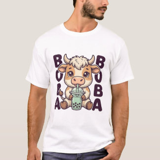 Thé aux perles de vache mignonne Design de T-Shirt