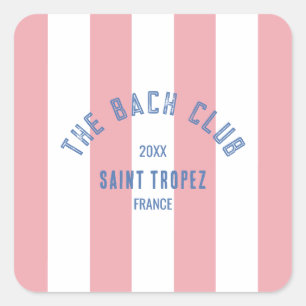 The Bach Club Blauwe Kam Crest Roze Cabana Streep Vierkante Sticker