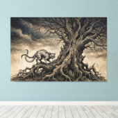 The Bakeneko Under Gnarled Branches Canvas Afdruk (Insitu (Houten vloer))