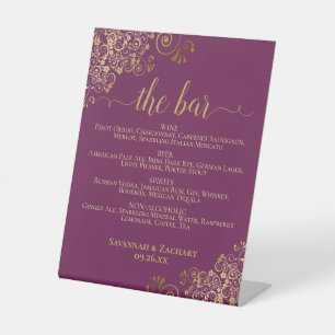 The Bar - Magenta & Gold Chic Drinken Menu Trouwen Reclamebord Met Voetstuk