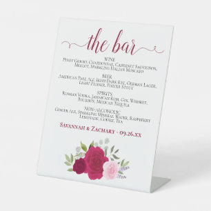 The Bar - Magenta & Pink Roses Drinken Menu Trouwe Reclamebord Met Voetstuk