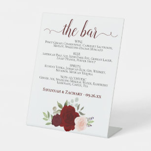The Bar - Rood & Roze Rozen Drinken Menu Trouwen Reclamebord Met Voetstuk