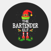 The Bartender Elf Christmas Family Matching Pajama Ronde Sticker (Voorkant)