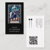 The Bartender Tarot Skeleton QR Code Black Visitekaartje (Voorkant / Achterkant)
