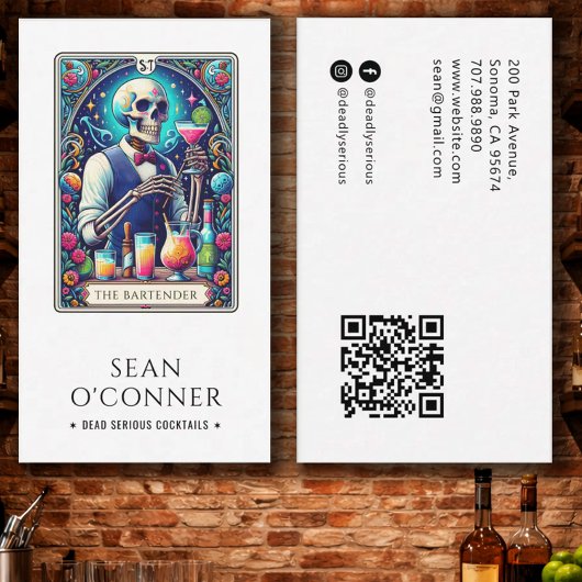 The Bartender Tarot Skeleton QR Visitekaartje