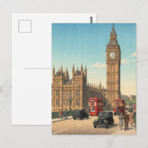 The Big Ben Clock Tower Japanese Woodblock Print