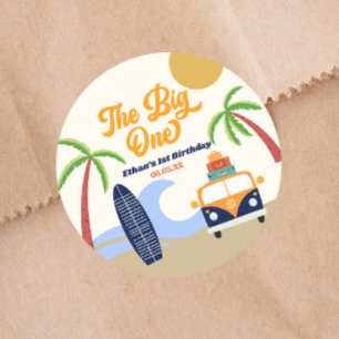 The Big One Beach Surf 1e verjaardagsfeestje Ronde Sticker