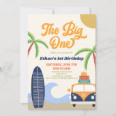 The Big One Beach Surf Blauw 1e verjaardagsfeestje Kaart (Voorkant)