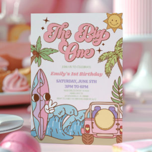 The Big One Beach Surf Retro 1e verjaardagsfeestje Kaart