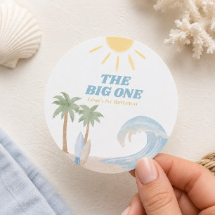 The Big One Beach Surf Zomer Waterverf Kust Ronde Sticker