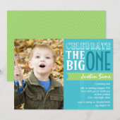 The Big One - Blue Birthday Invitation Kaart (Voorkant / Achterkant)