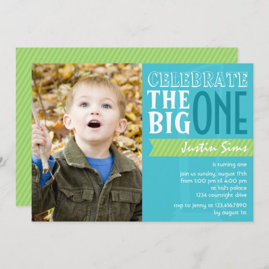 The Big One - Blue Birthday Invitation Kaart (Voorkant / Achterkant)