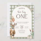 The Big One Deer Birthday Invitation Boys First  (Devant)