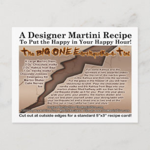 The Big One EARTHQUAKE Joke Martini Recipe Postcar Briefkaart
