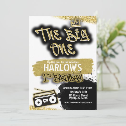 The Big One Hip Hop 1e Verjaardag uitnodiging (Staand voorkant)