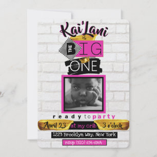 The BIG One Hip Hop Retro 1e Verjaardag Foto Roze Kaart