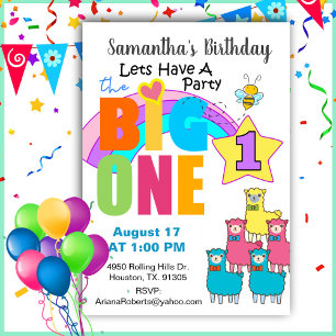 The Big One Llamas 1er anniversaire Invitation