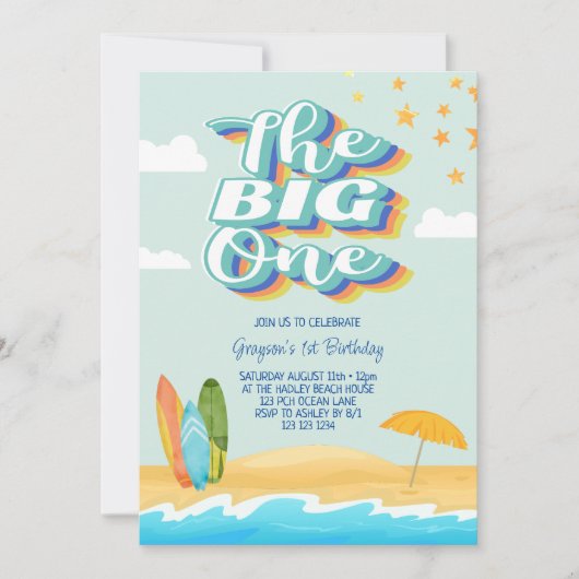 The Big One Ocean Beach First Birthday Invitation (Devant)