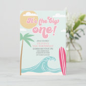 The Big One Pink Beach Birthday Invitation (Debout devant)