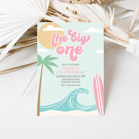 The Big One Pink Beach Birthday Invitation