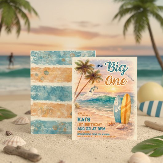 The Big One Retro Surf Beach Birthday  Kaart