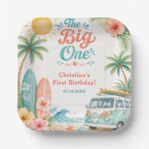 The Big One Surf Beach 1e verjaardag Papieren Bordje